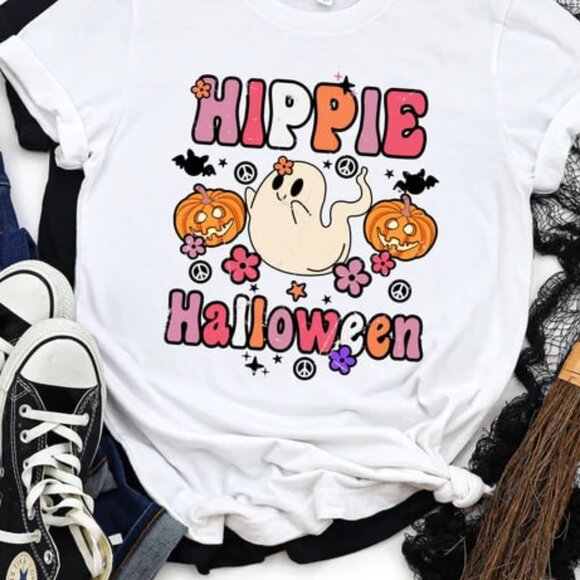 Tops - Hippie Halloween Shirt, Retro Halloween Shirt, Funny Cow Shirt, Funny Halloween